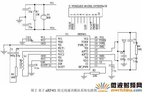 基于nRF401 的無線通訊系統(tǒng)模塊電路