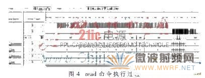 先施閱讀器對測試芯片發送read命令時，用邏輯分析儀捕捉的內部信號