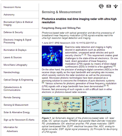 南航微波光子學實驗室高精度微波光子視頻成像雷達研究進展