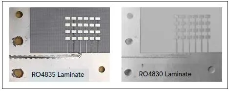 加工在RO4835和RO4830層壓板上的串聯饋電微帶貼片陣列